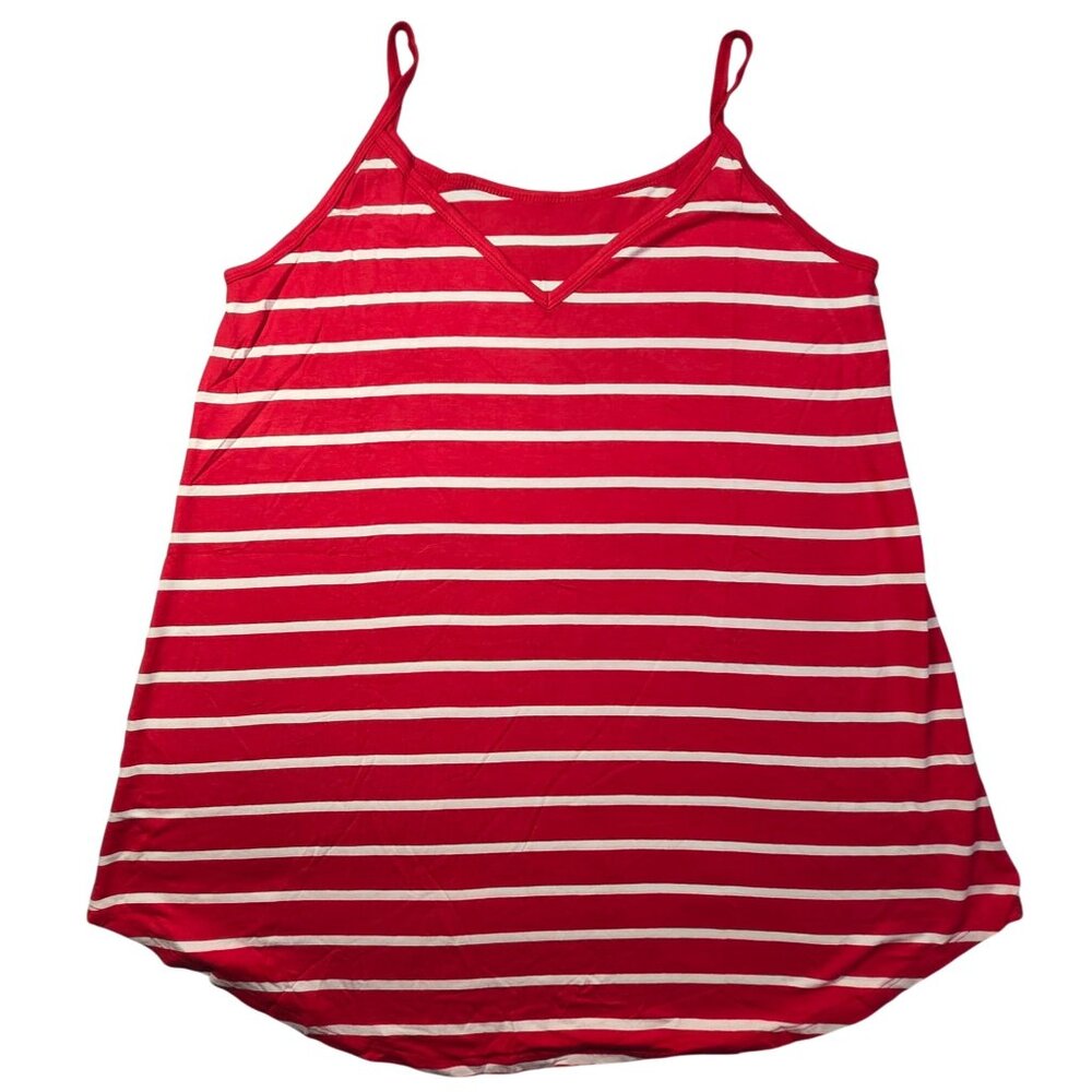 Tank Top Womens XL Striped Red & White Light Weight Flowy Rayon/Spandex  New